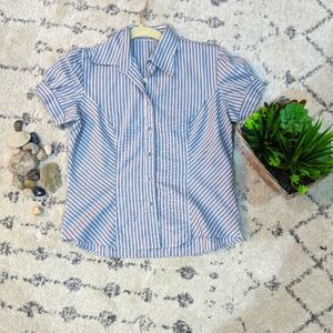 Vtg Officewear Stripe Puff Sleeves Shirt